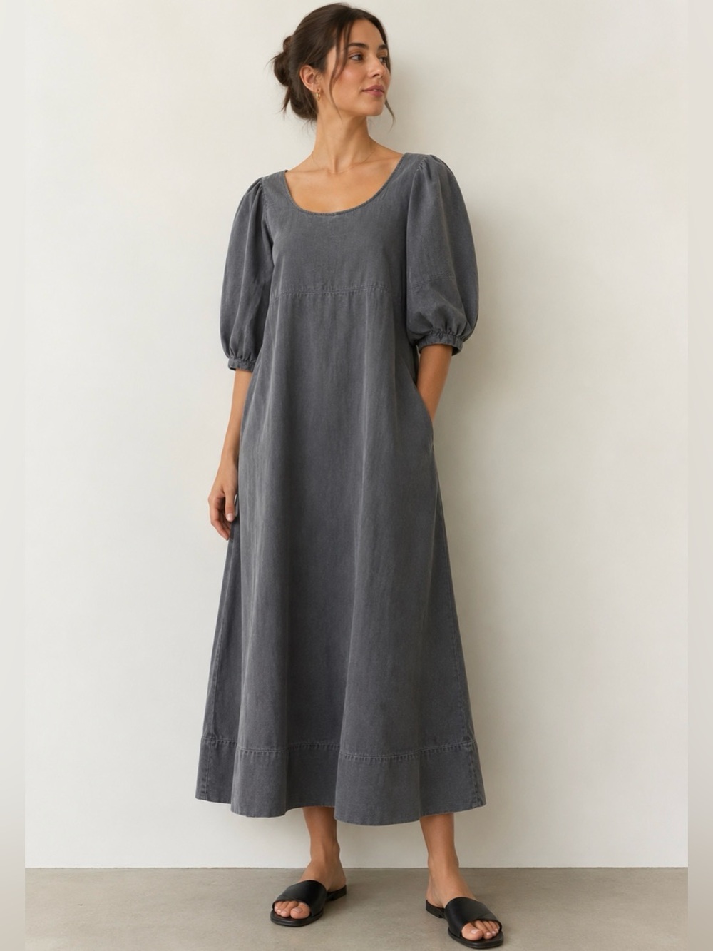 Rachel Comey x Target 100% Cotton Puff Sleeve Minimalist Midi Dress Cement Grey
